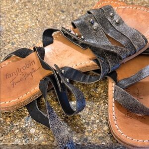 Farylrobin Free People Distressed Black Leather Sandals
